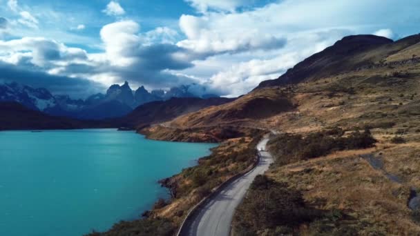 Hermoso Panorama Aéreo Del Parque Torres Del Paine Chile — Vídeos de Stock