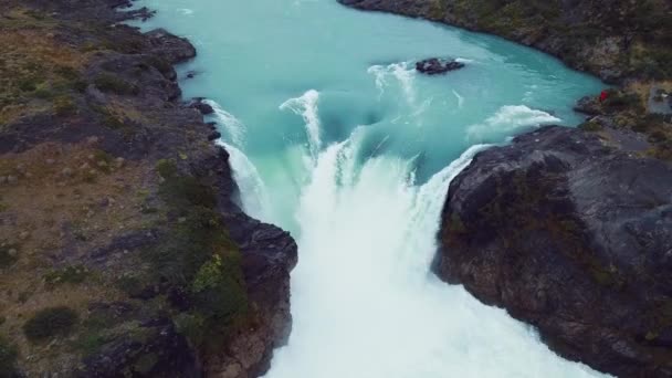 Utsikt Salto Grande Fossen Torres Del Paine Park Chile – stockvideo