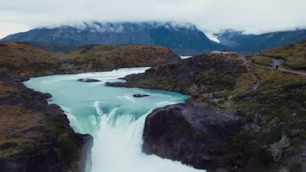 Widok Lotu Ptaka Wodospad Salto Grande Torres Del Paine Park — Wideo stockowe