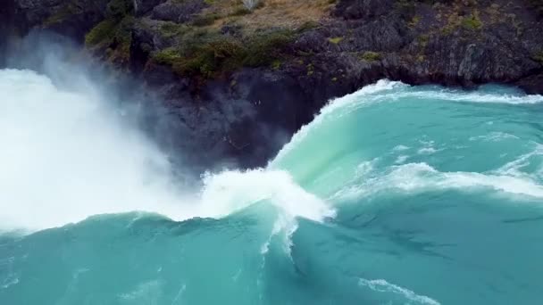 Widok Lotu Ptaka Wodospad Salto Grande Torres Del Paine Park — Wideo stockowe