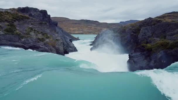 Luftaufnahme Des Salto Grande Wasserfalls Torres Del Paine Park Chile — Stockvideo