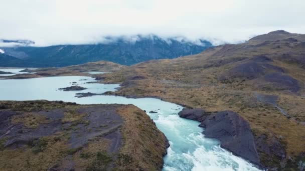 Letecký Pohled Salto Grande Vodopád Torres Del Paine Park Chile — Stock video