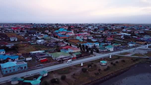 Letecký Pohled Ranní Panorama Porveniru Tierra Del Fuego Chile — Stock video