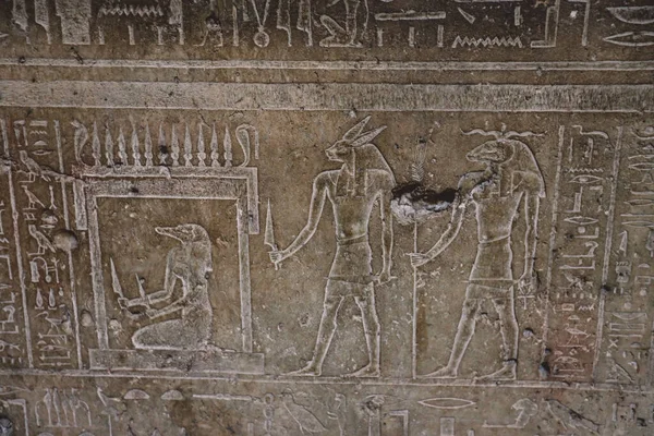 Caïro Egypte November 2021 Interessante Oude Schilderijen Gravures Met Hiërogliefen — Stockfoto