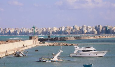 İskenderiye 'ye Panoramik Manzara Kale, Akdeniz Seddi, Yol, Sokaklar ve Yerel Binalar, Mısır 