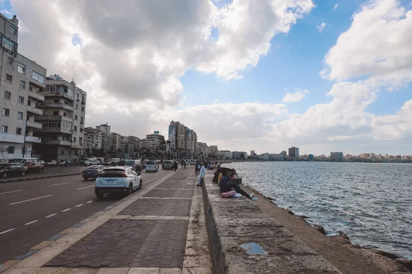 Alexandria Egyiptom November 2021 Panorámás Kilátás Városra Rakpart Kikötő Road — Stock Fotó