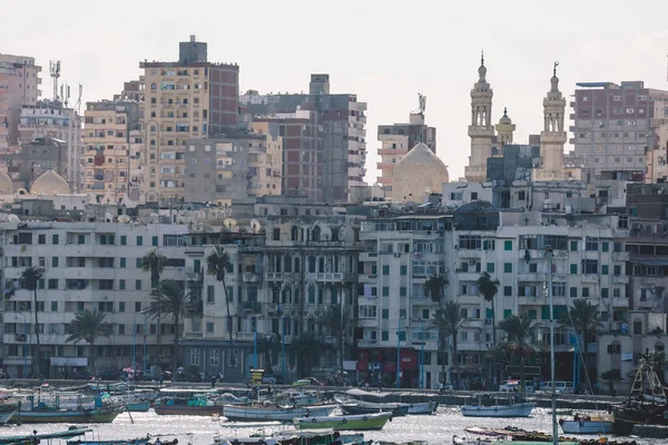Panoramisch Uitzicht Stad Alexandrië Met Citadel Middellandse Zee Dijk Weg — Stockfoto