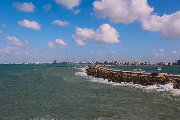 Vista Panorámica Ciudad Alejandría Con Ciudadela Mar Mediterráneo Embankment Carretera —  Fotos de Stock
