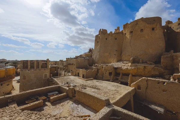 Fantastisk Utsikt Över Sandstensmurarna Och Fornborgen Gammal Shali Bergsby Siwa — Stockfoto