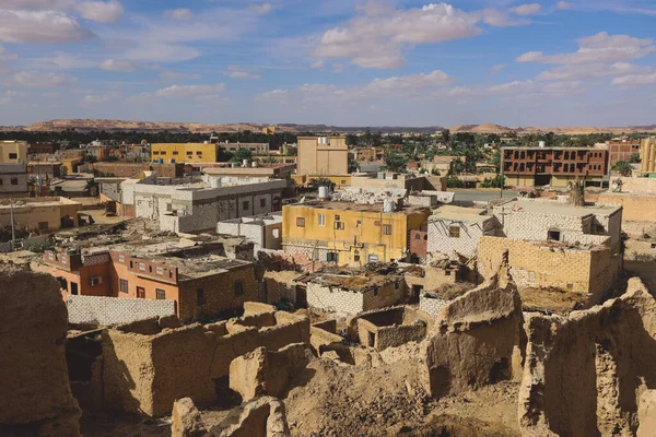 Fantastisk Utsikt Över Sandstensmurarna Och Fornborgen Gammal Shali Bergsby Siwa — Stockfoto