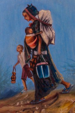 Hargeisa, Somaliland - 10 Kasım 2019: Hargeisa Ulusal Müzesinin Parlak ve Renkli Resimleri Somaliland Savaşı 'nın sembolü