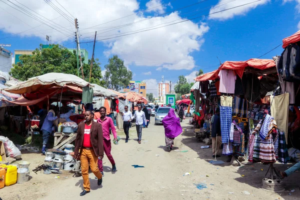 Hargeisa, Somaliland - 10 Kasım 2019: Farklı Mallar ve Somaliland Halkı Yerel Gıda Pazarı