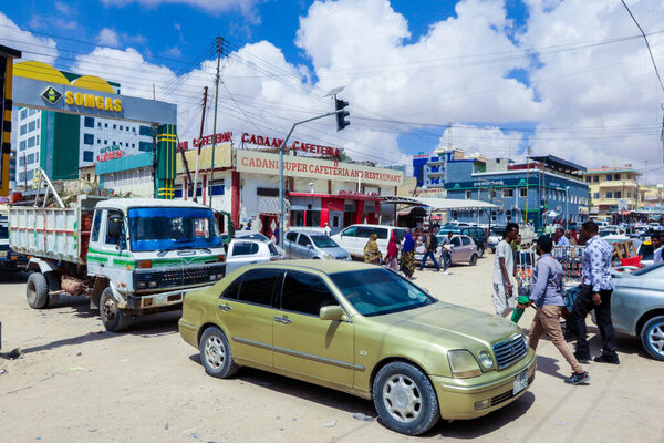 Hargeisa, Somaliland - November 10, 2019: Daily Life of the Hargeisa streets with the Cars and Local People