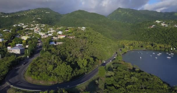 Straße Mit Vorbeifahrenden Autos Tropischen Guadeloupe — Stockvideo