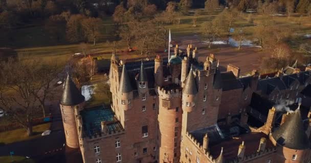 Вид Воздуха Замок Гламис Шотландии — стоковое видео