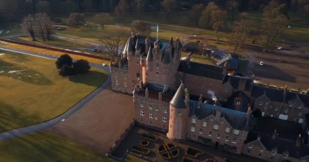 Skoçya Daki Glamis Kalesi Nin Havadan Görünüşü — Stok video
