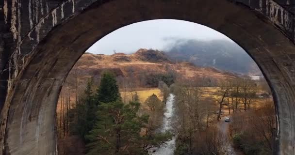 Glenfinnan Viaduct Skoçya Hava Görüntüsü — Stok video