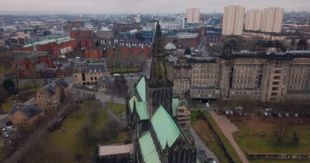 Aerial View Glasgow Cathedral Scotland — Stock Video