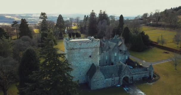Vista Aérea Del Castillo Del Tambor Escocia — Vídeos de Stock