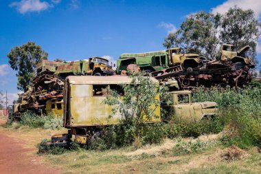 Asmara, Eritre 'deki Tank Mezarlığında Terk Edilmiş Ordu Tankları