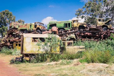 Asmara, Eritre 'deki Tank Mezarlığında Terk Edilmiş Ordu Tankları