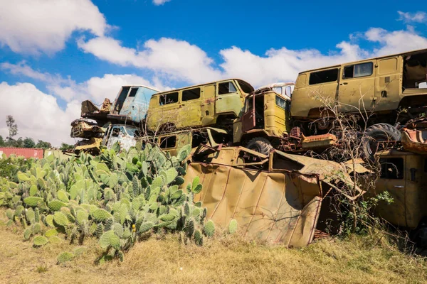 Asmara, Eritre 'deki Tank Mezarlığında Terk Edilmiş Ordu Tankları
