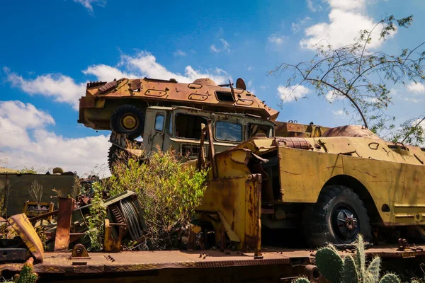 Asmara, Eritre 'deki Tank Mezarlığı' nda Kaktüsler tarafından çevrelenmiş Yok Edilmiş Savaş Makineleri ve Tanklar