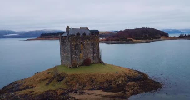 Luchtfoto Van Castle Stalker Schotland — Stockvideo