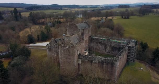 Aerial View Doune Castle Scotland — Vídeos de Stock