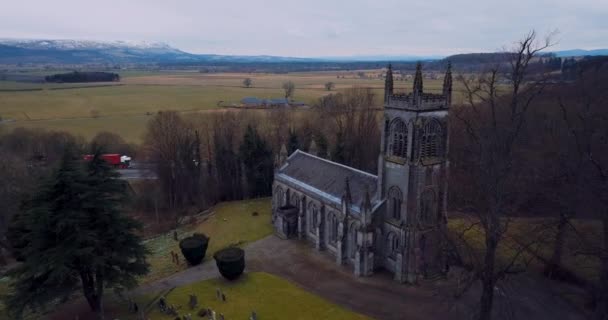 Aerial View Ancient Cathedral Scotland — Stock Video