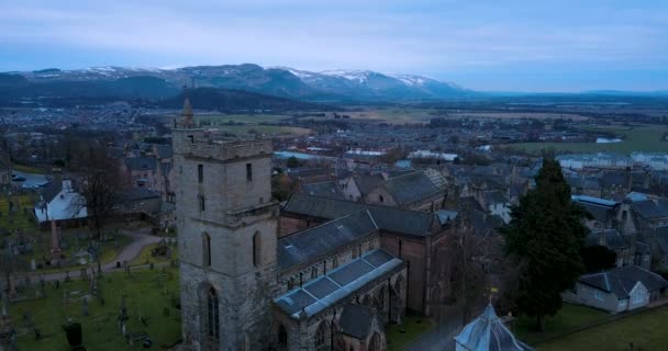 Holy Rude Church Stirling Schottland Luftaufnahme — Stockvideo