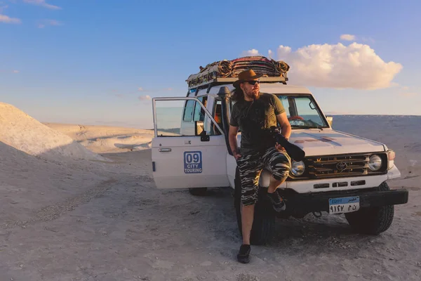 Picture of the Tourist in the White Desert Protected Area in the Sahara Farafra Oasis, Egypt