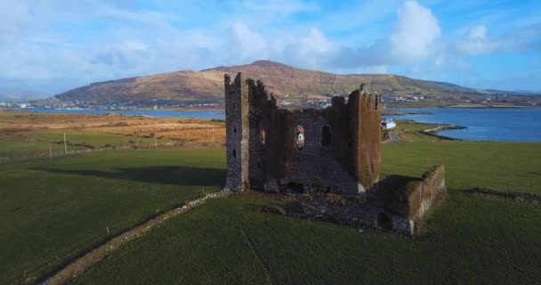 Vista Aérea Das Ruínas Castelo Ballycarbery — Vídeo de Stock