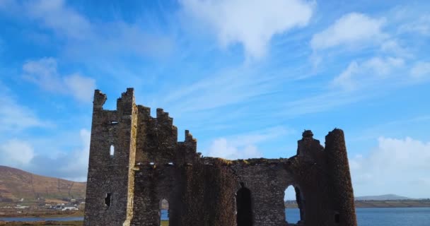 Vue Aérienne Des Ruines Château Ballycarbery — Video