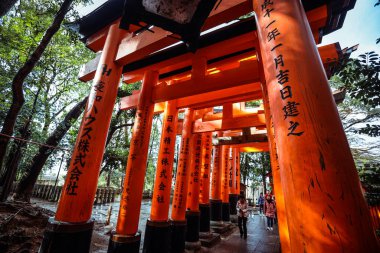 Kyoto, Japonya - 08 Ocak 2020: Binlerce Vermilion Büyük Torii Kapısı