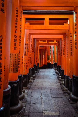 Kyoto, Japonya - 08 Ocak 2020: Binlerce Vermilion Büyük Torii Kapısı