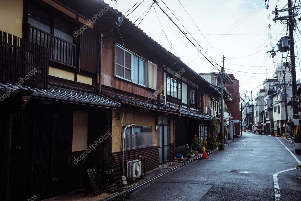 Kyoto, Japan - January 08, 2020: Ordinary Japanese Houses on the Cloudy day 