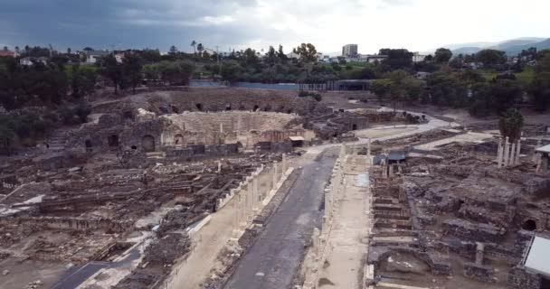 Bovenaanzicht Van Oude Scythopolis Beit Shean Israël — Stockvideo