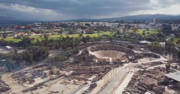 Top View Ancient Scythopolis Beit Shean Israel — Stock Video
