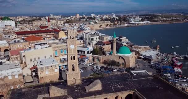 Повітряний Вид Історичної Частини Міста Акко Ізраїль — стокове відео