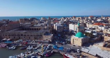 Akko 'da tekneleri olan liman, Aerial View, İsrail