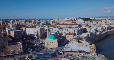 Akko 'da tekneleri olan liman, Aerial View, İsrail