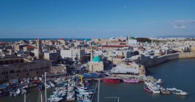 Akko 'da tekneleri olan liman, Aerial View, İsrail