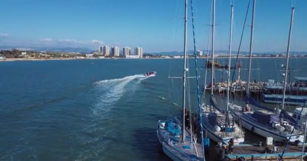 Porto Com Barcos Akko Vista Aérea Israel — Vídeo de Stock