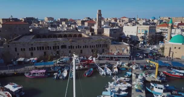 Порт Лодками Акко Вид Воздуха Израиль — стоковое видео