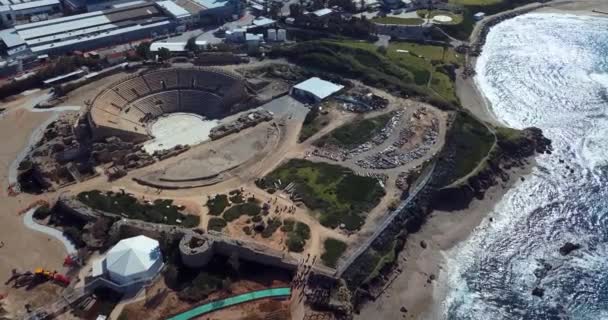 Caesarea Amfiteátr Izraeli Letecký Pohled — Stock video