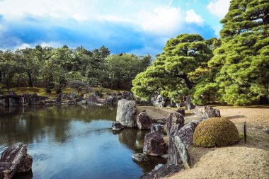 Kyoto, Japonya - 08 Ocak 2020 Nijo Kalesi 'nin Yeşil Bahçesi