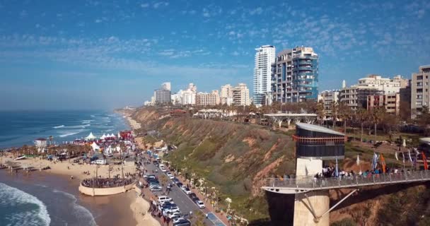 Vista Aérea Costa Cidade Netanya Israel — Vídeo de Stock