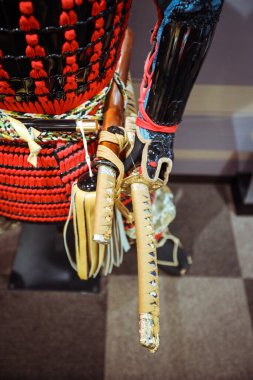 Okayama, Japonya - 06 Ocak 2020: Antik Kale 'de Japon Tarihi Savaşı Kimonosu 