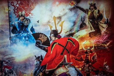 Okayama, Japonya - 06 Ocak 2020: Japon İmparatoru ve eşi ile Geleneksel Kimono 'da yapılan resim